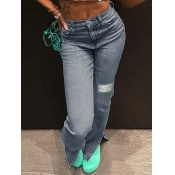 LW Mid Waist Side Split Micro Elasticity Jeans