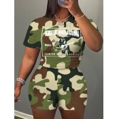 LW Plus Size Camo Letter Print Shorts Set