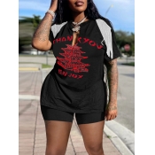 LW Plus Size Letter Print Split Tassel Design Shor