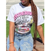 LW Cartoon Letter Print T-shirt