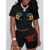LW Palm Letter Print Shorts Set
