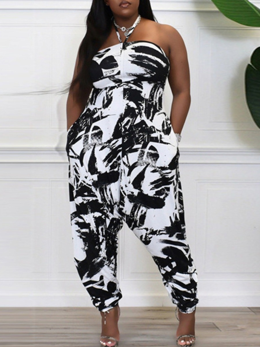 LW Plus Size Off The Shoulder Graffiti Print Jumpsuit