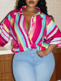 LW Plus Size Turndown Collar Striped Shirt