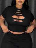 LW BASICS Plus Size Crop Top Cut Out T-shirt