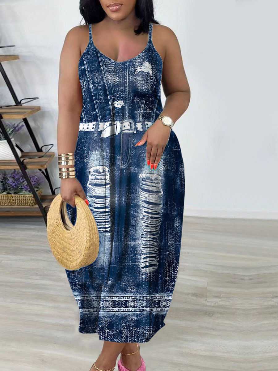 LW Plus Size Imitation Denim Cami Loose Dress