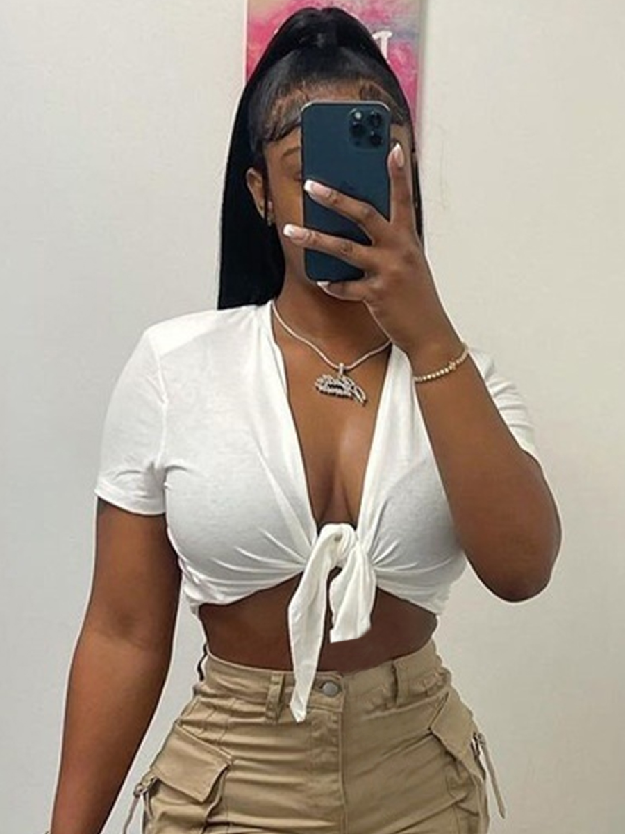 LW BASICS Bandage Design Front Split T-shirt