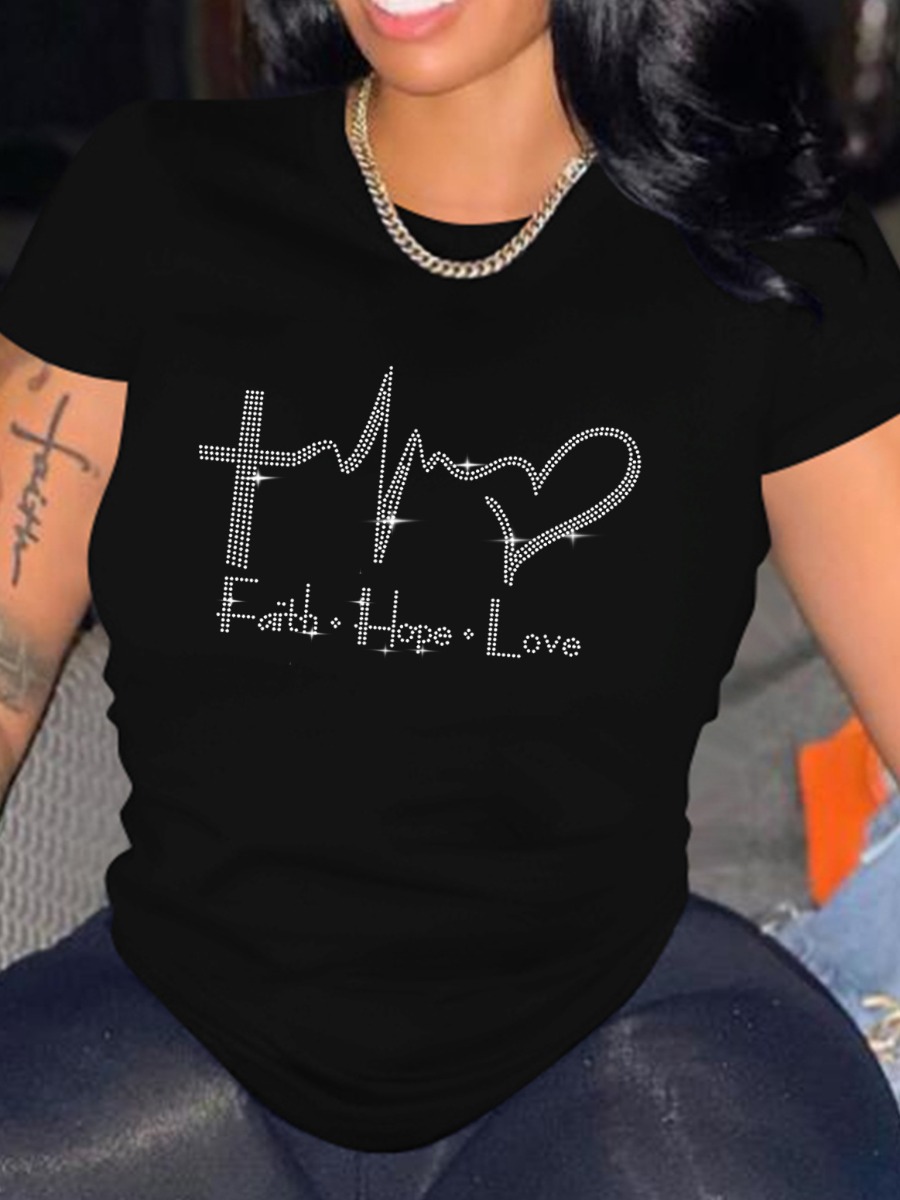 LW Plus Size Rhinestone Letter Decor T-shirt
