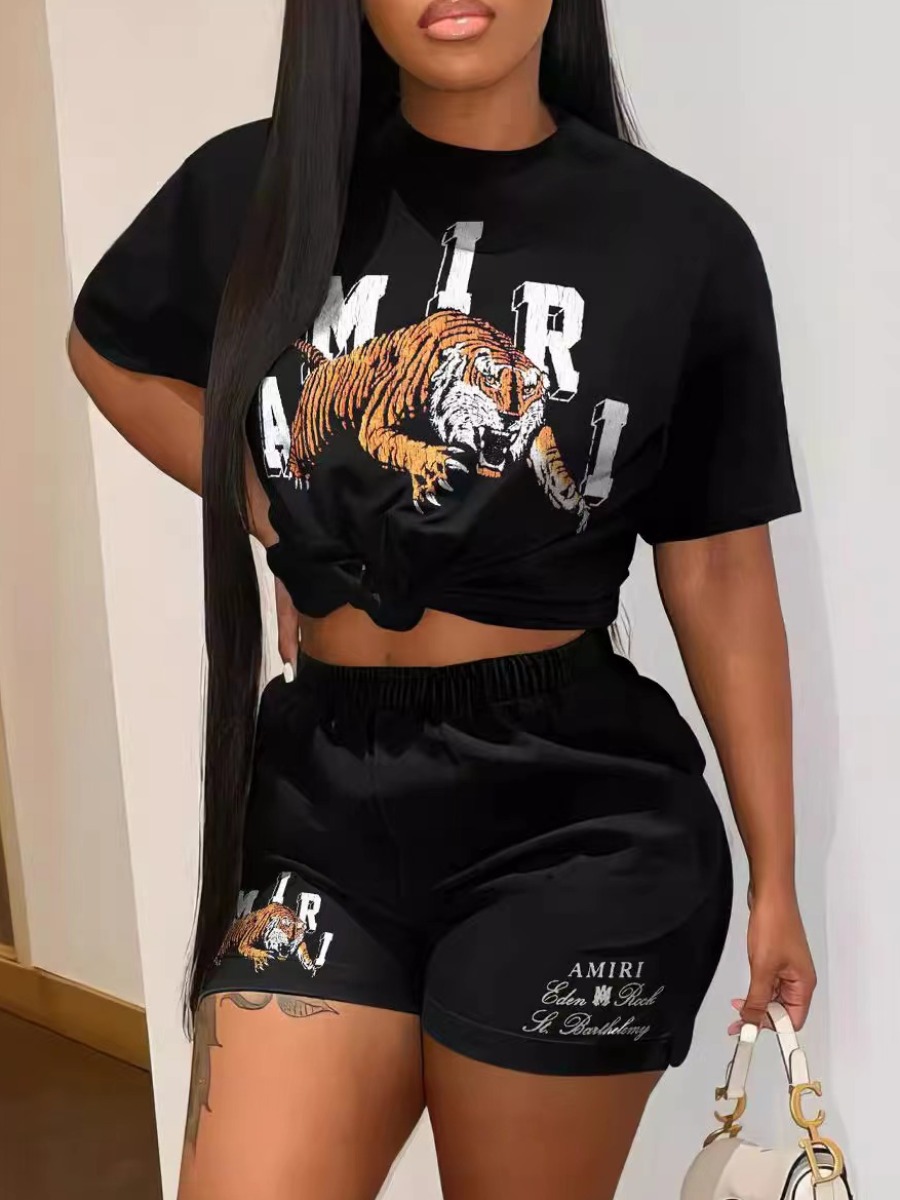 LW Tiger Letter Print Shorts Set