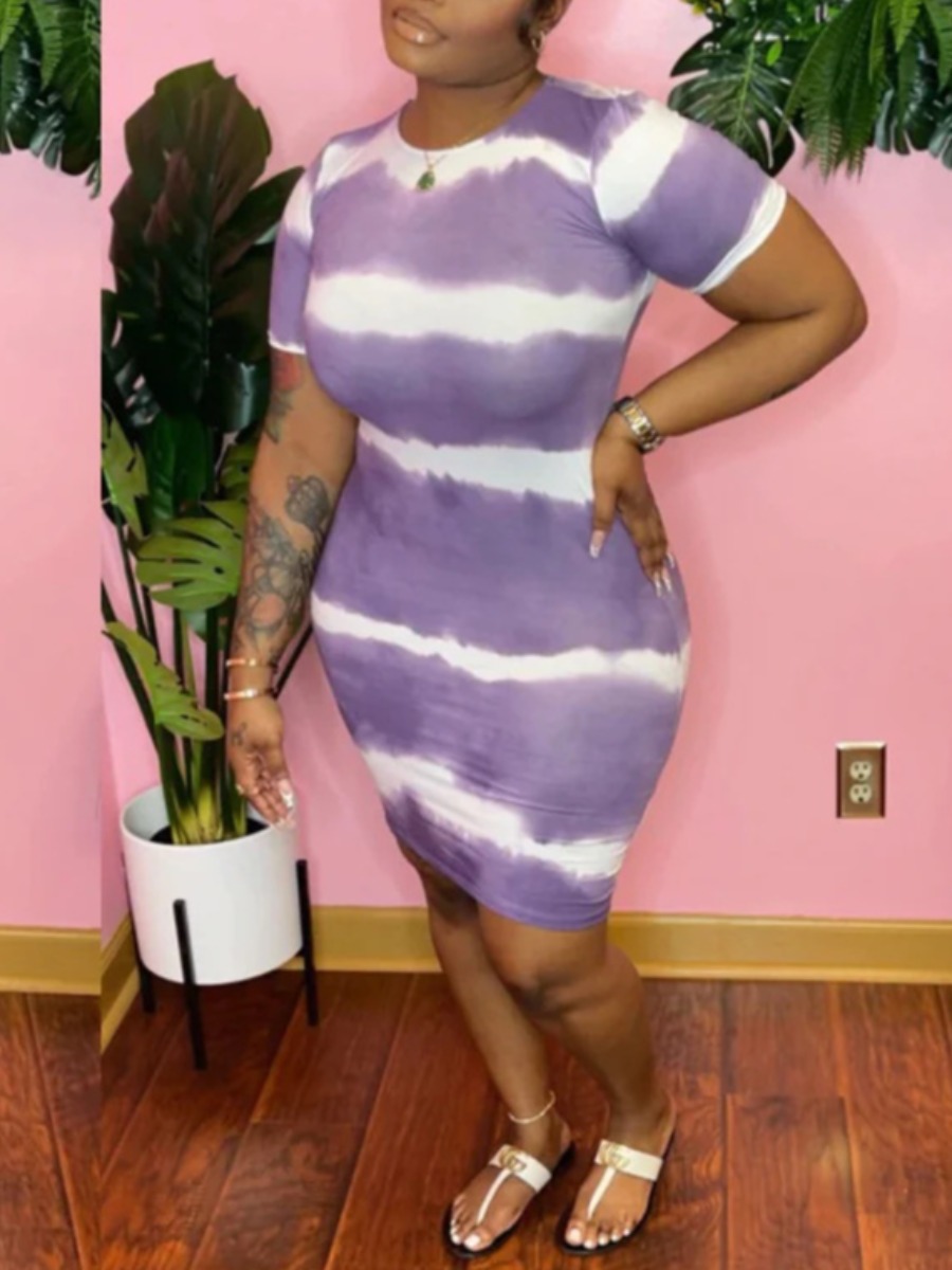 LW Plus Size Round Neck Tie Dye Bodycon Dress