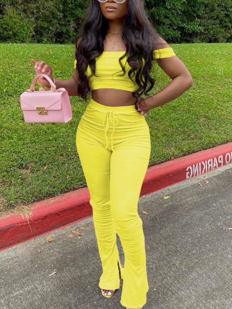 LW SXY Plus Size Crop Top Ruched Drawstring Pants 
