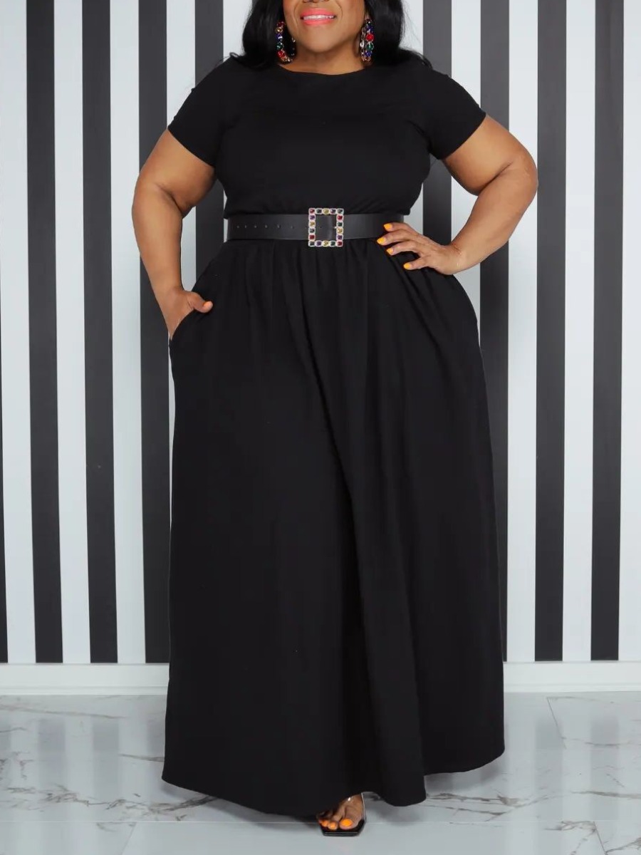 LW BASICS Plus Size Pocket Belt Design Dress