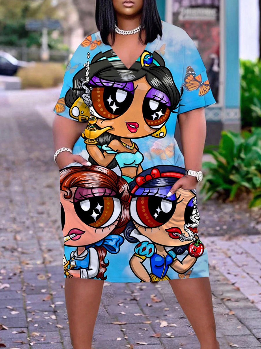 LW Plus Size Cartoon Print Pocket Design Dress