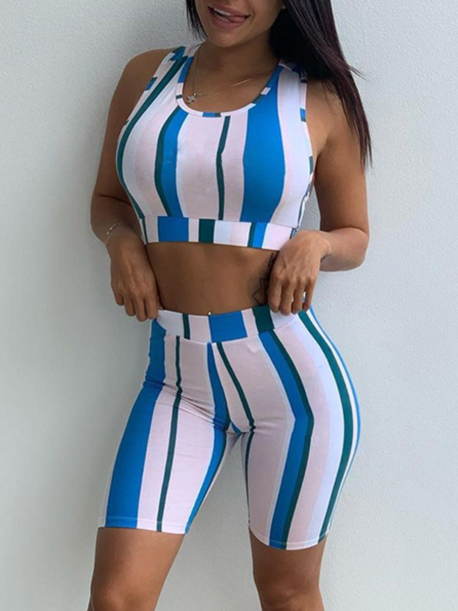 LW Crop Top Striped Shorts Set