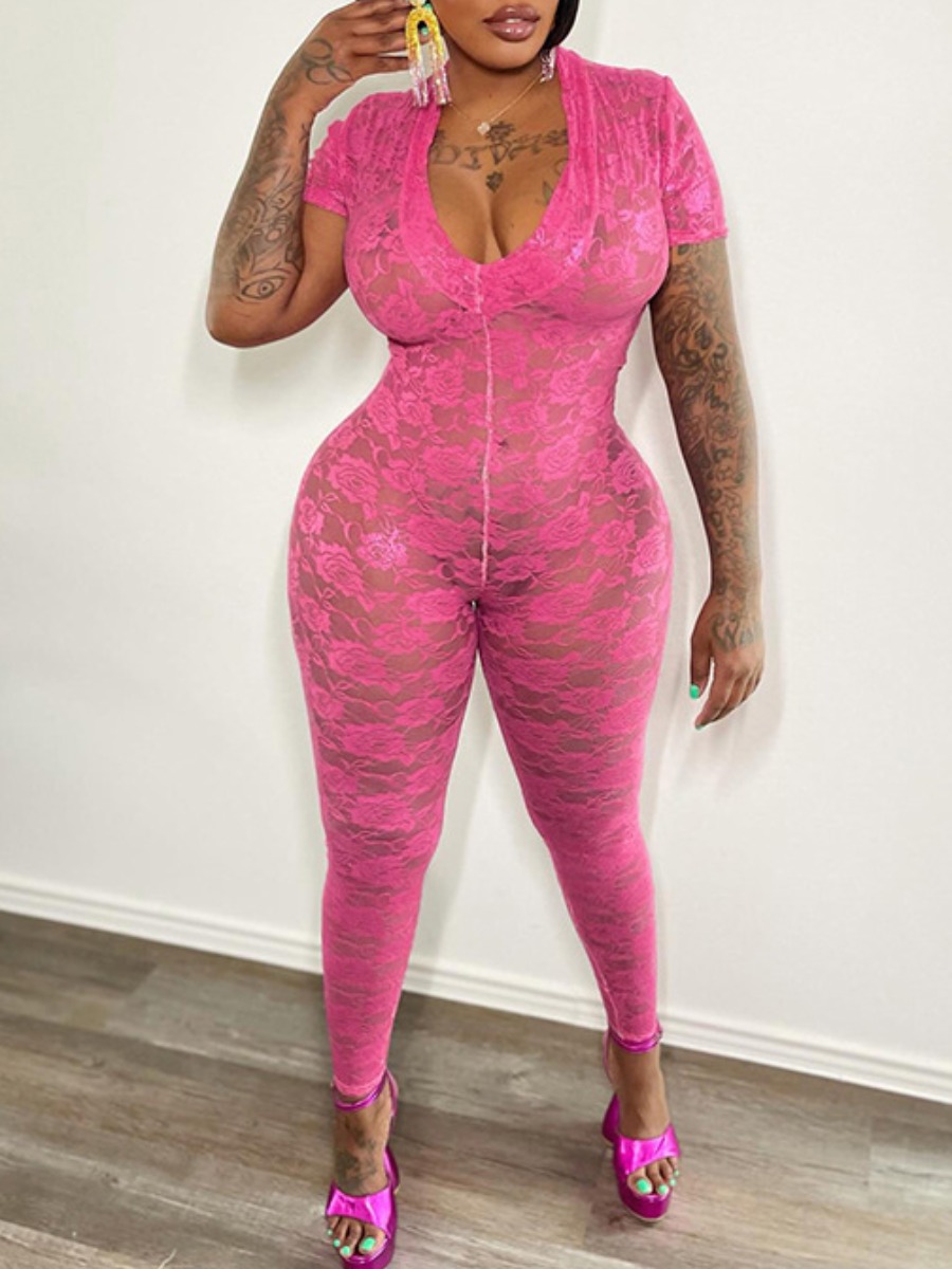 LW SXY Floral Decor See Through Jumpsuit