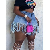 LW Plus Size High Waist Tassel Design Denim Shorts