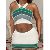 LW Crop Top Striped Skirt Set