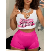 LW Crop Top Heart Letter Print Shorts Set