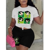 LW Plus Size Cartoon Print Patchwork Shorts Set