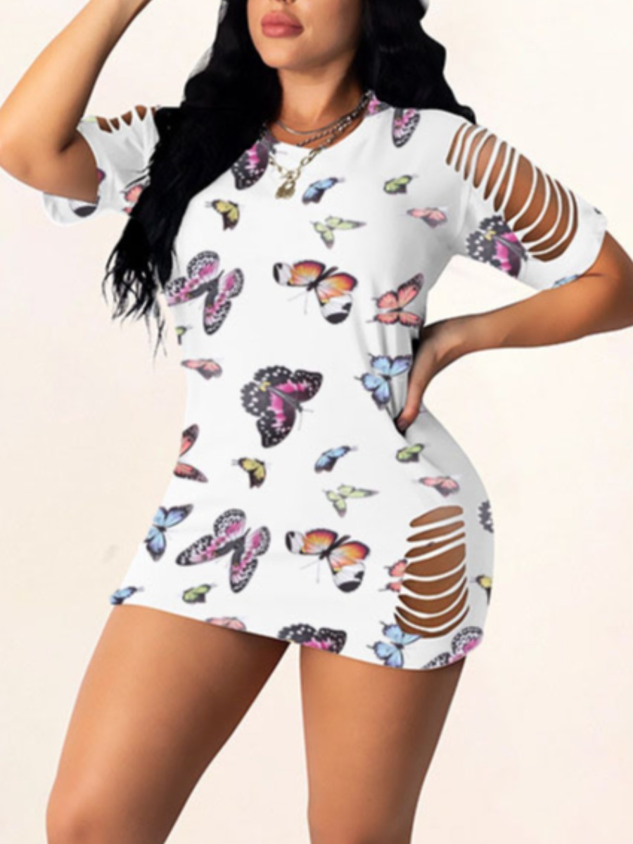 LW Butterfly Print Ripped T-shirt Dress