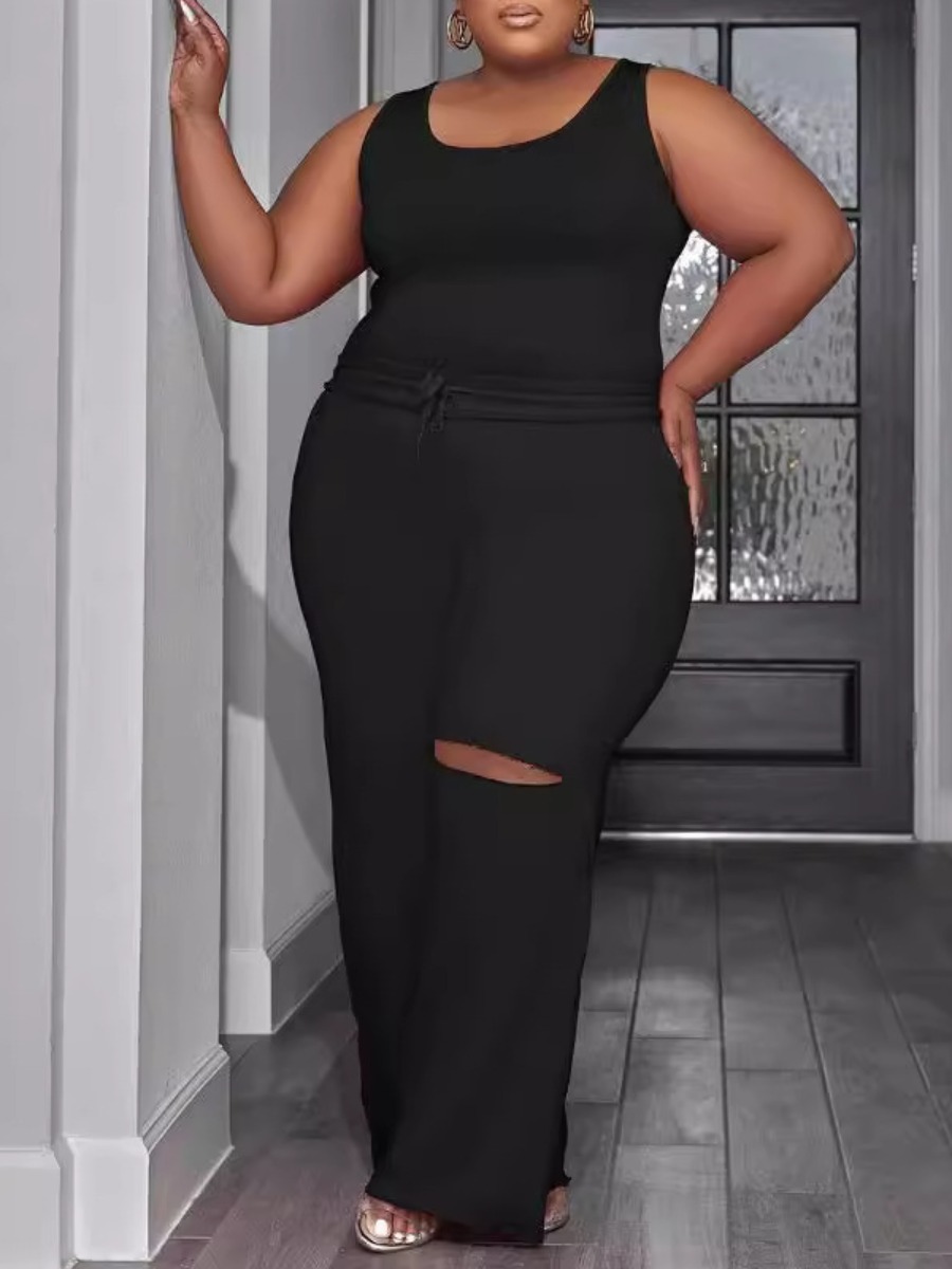 LW BASICS Plus Size Cami Ripped Pocket Design Pant