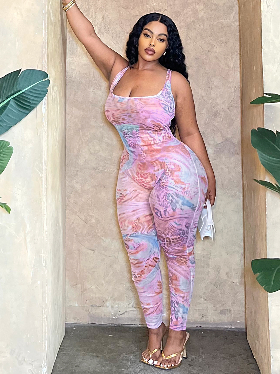 LW Plus Size Mixed Print Skinny Cami Jumpsuit 5X