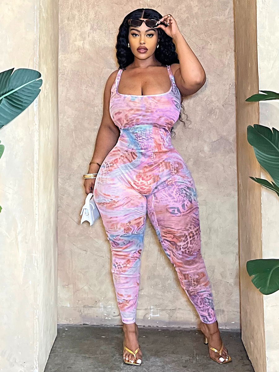 LW Plus Size Mixed Print Skinny Cami Jumpsuit 5X