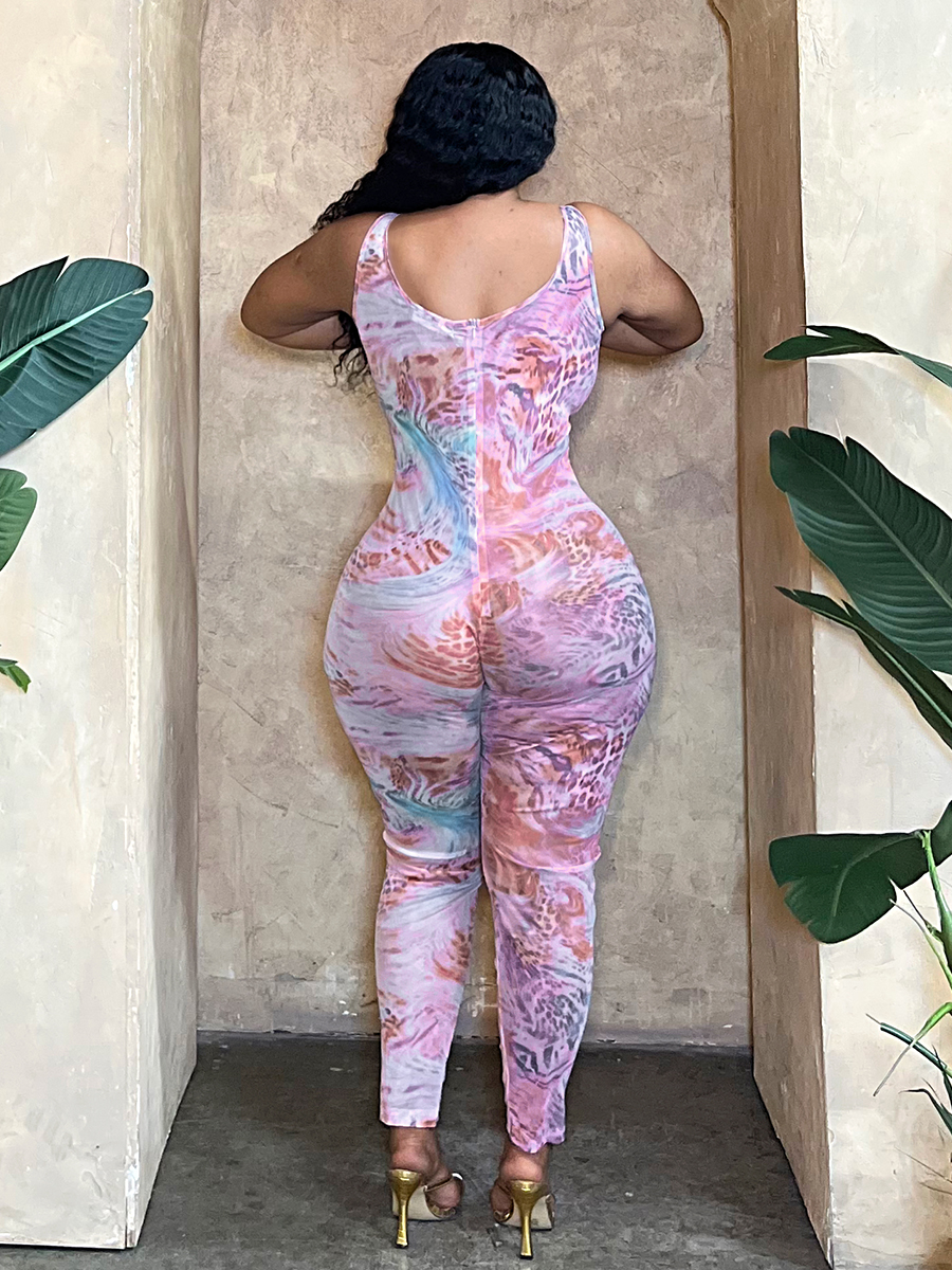 LW Plus Size Mixed Print Skinny Cami Jumpsuit 5X