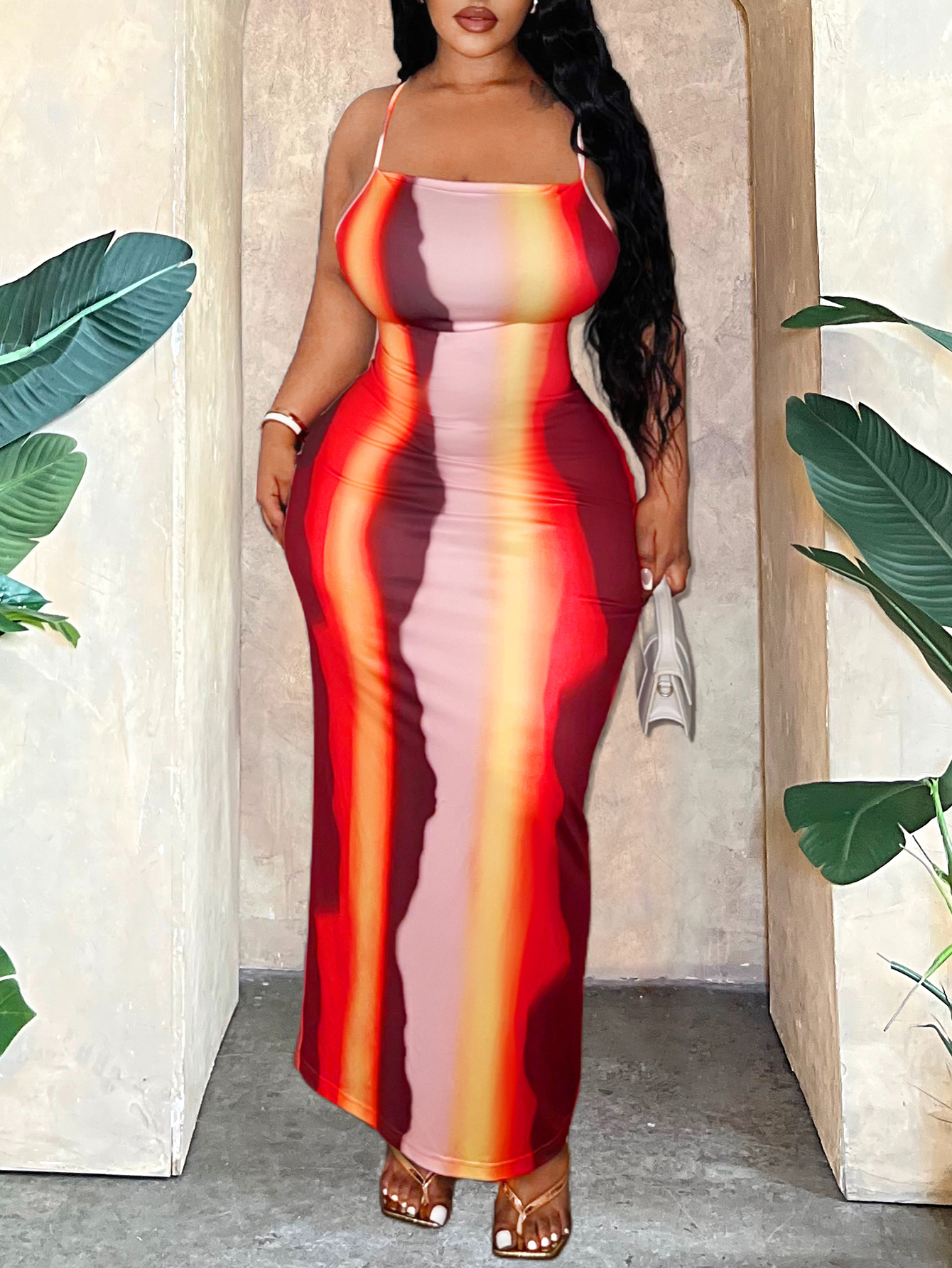 LW BASICS Plus Size Tie Dye Bodycon Cami Dress