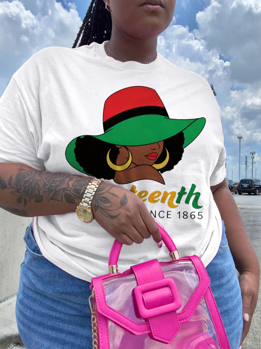 LW Plus Size Juneteenth Figure Letter Print T-shirt