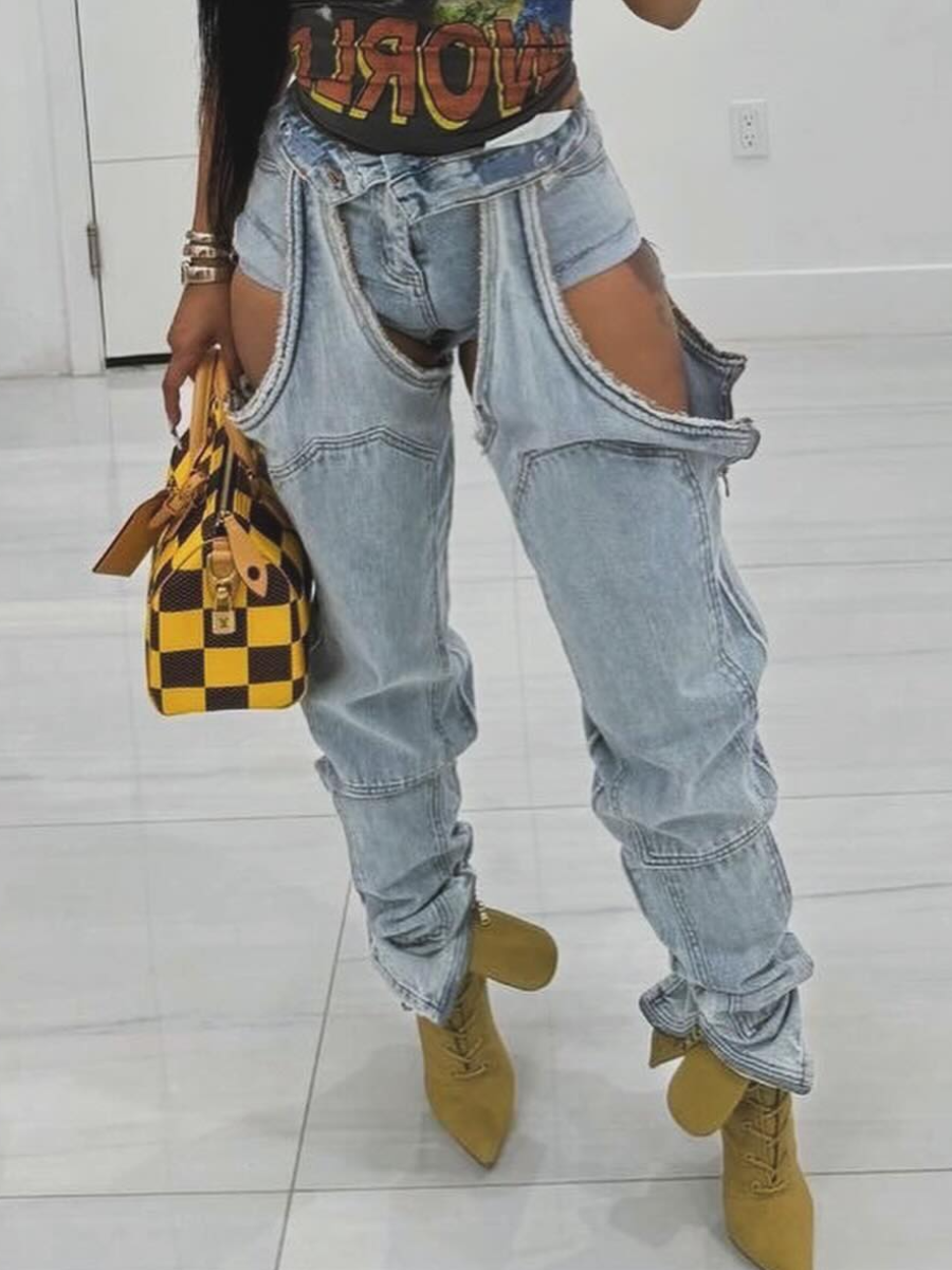LW Plus Size Mid Waist Cut Out Jeans