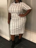 LW Plus Size Round Neck Plaid Print Bodycon Dress