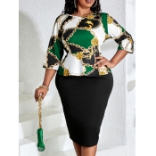 LW SXY Plus Size Chain Print Patchwork Skirt Set