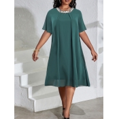 LW Plus Size Sequined Neck A Line Dress
