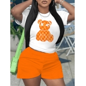 LW Round Neck Teddy Bear Print Shorts Set
