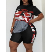 LW BASICS Plus Size Camo Print Patchwork Shorts Se