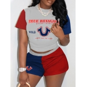 LW Plus Size Letter Print Patchwork Shorts Set