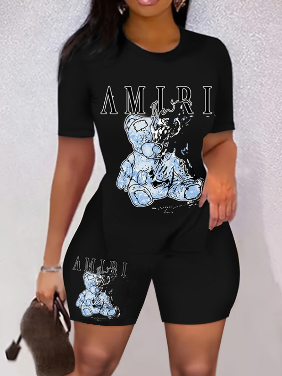 LW Teddy Bear Letter Print Shorts Set
