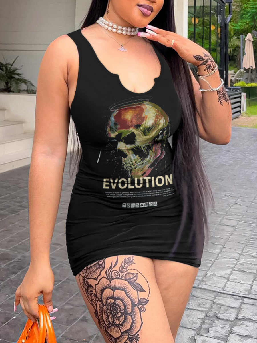 LW Plus Size Skull Head Letter Print Cami Dress