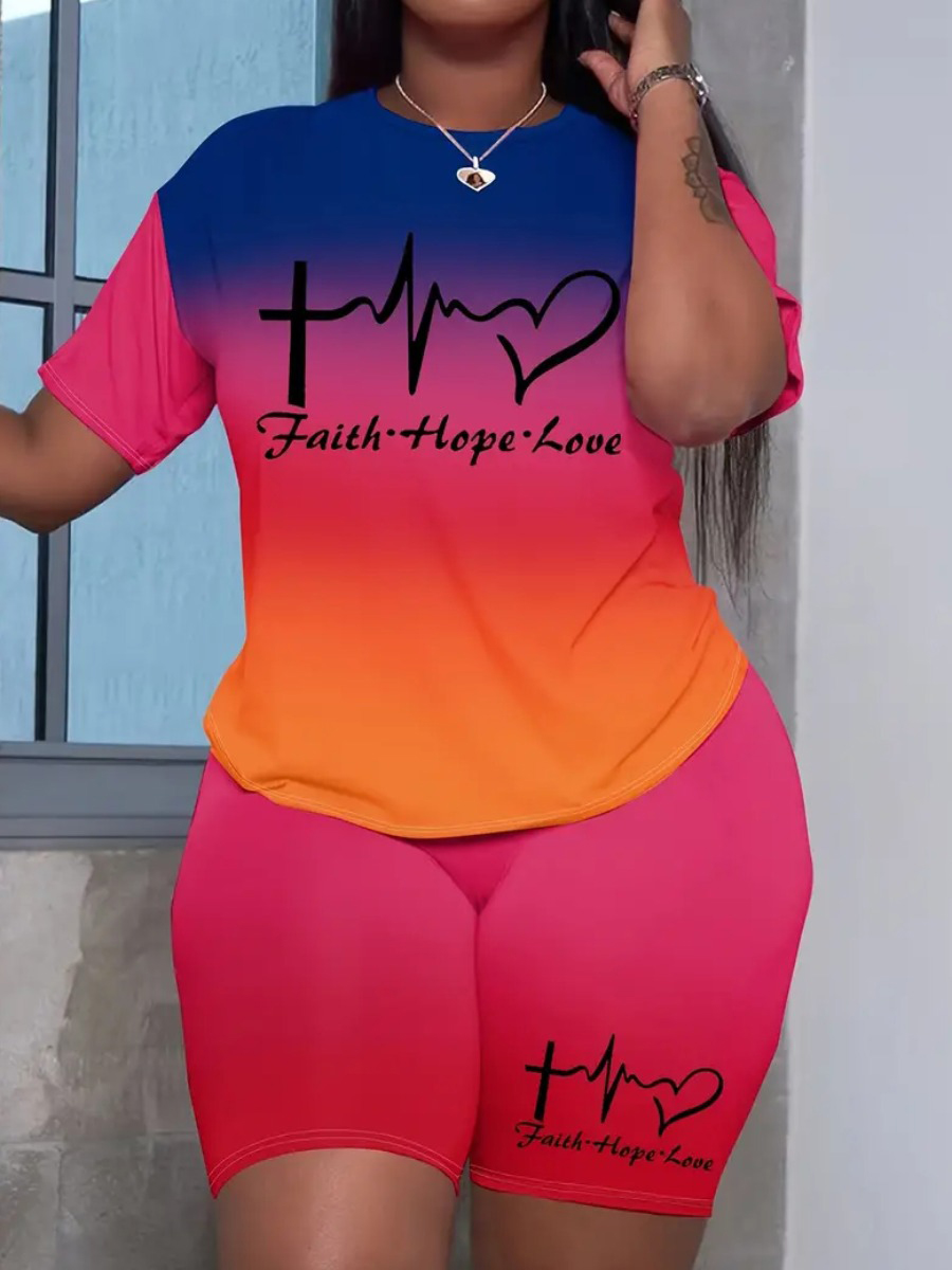 LW Plus Size Pattern Mixed Print Two-piece Shorts Set