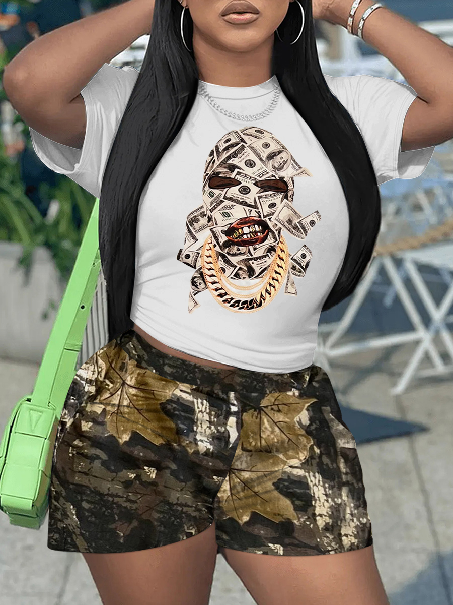 LW Round Neck Mixed Print Shorts Set