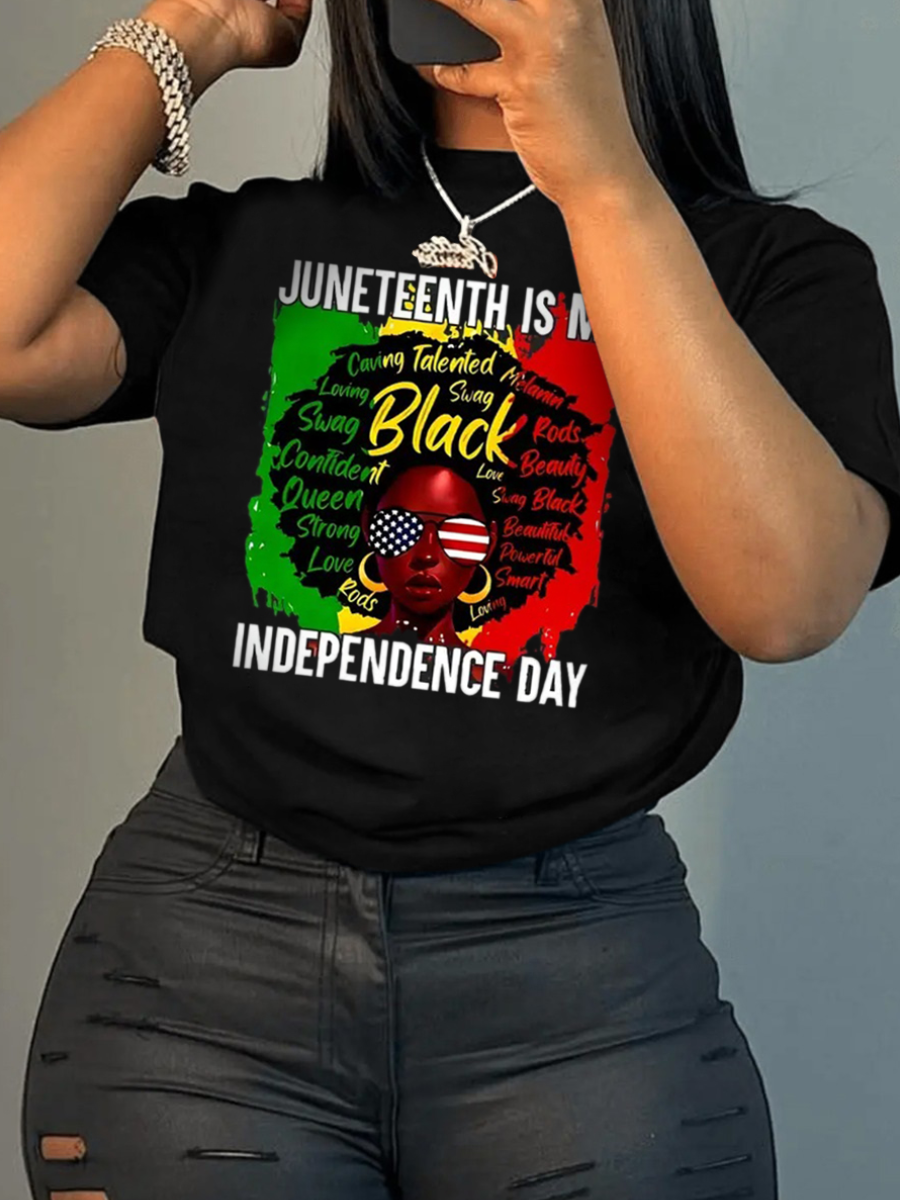 LW Juneteenth Figure Letter Print T-shirt