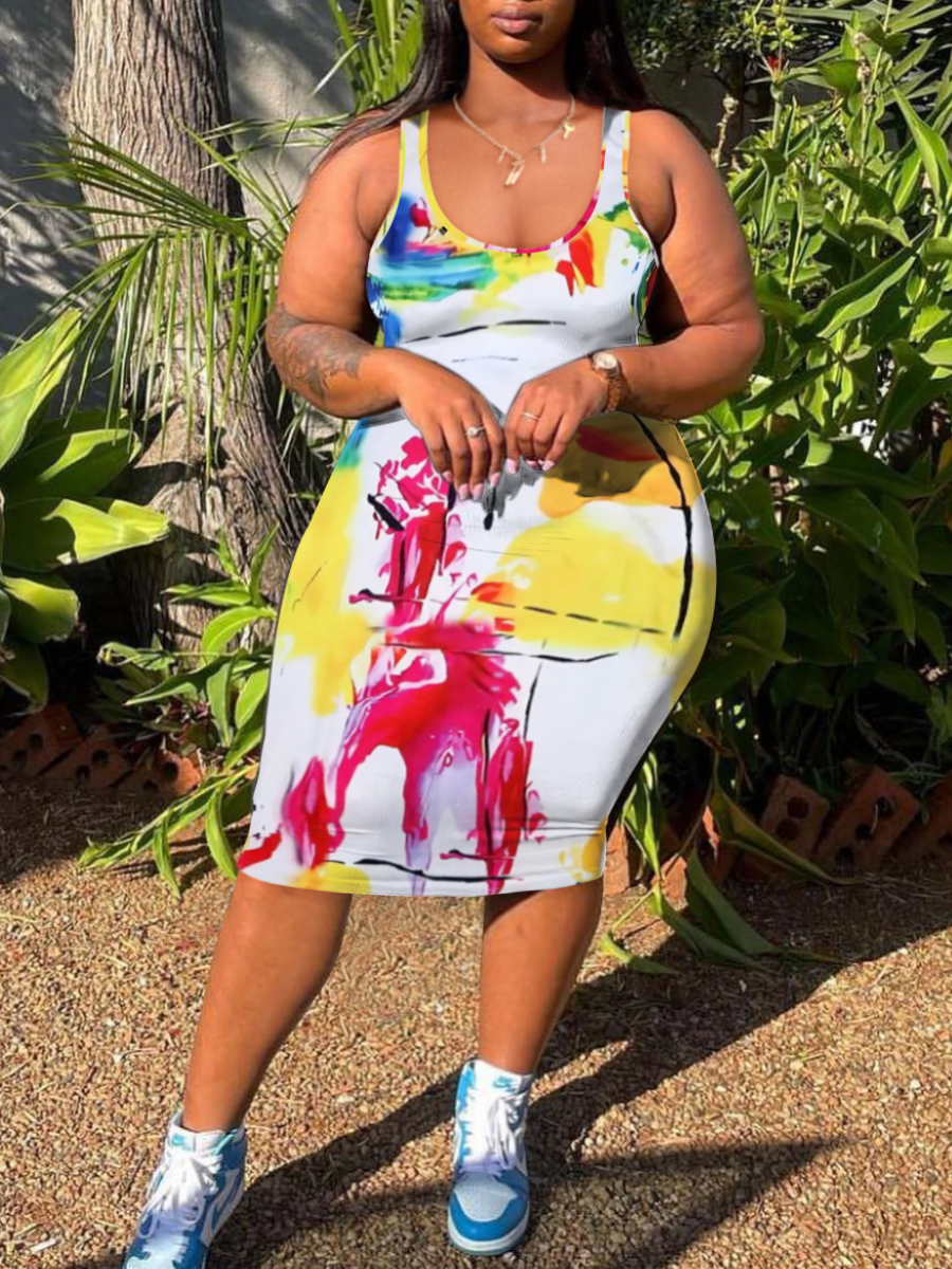 LW Plus Size Pattern Mixed Print Dress