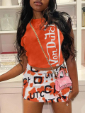 LW Round Neck Letter Print Skirt Set