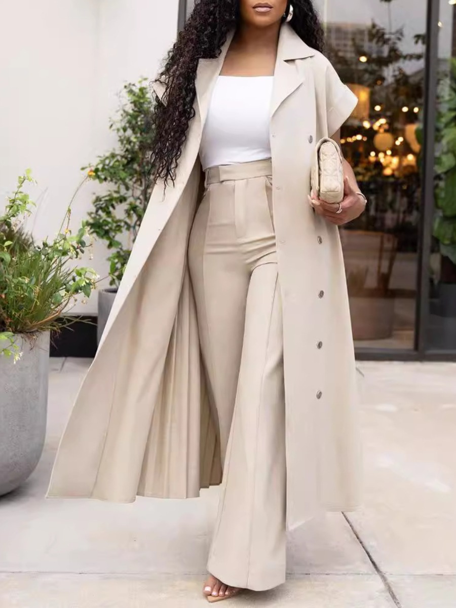 LW Pleated High Waist Wide Leg Pants Set