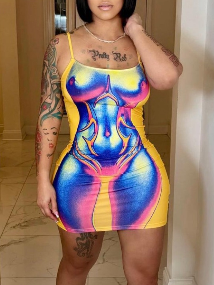 LW SXY Body Heat Print Bodycon Cami Dress