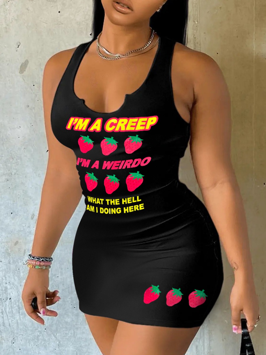 LW Strawberry Letter Print Cami Dress
