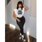 LW Crop Top Figure Print Pants Set