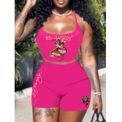LW Plus Size Cami Floral Letter Print Shorts Set