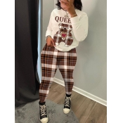 LW Teddy Bear Queen Plaid Print Pants Set