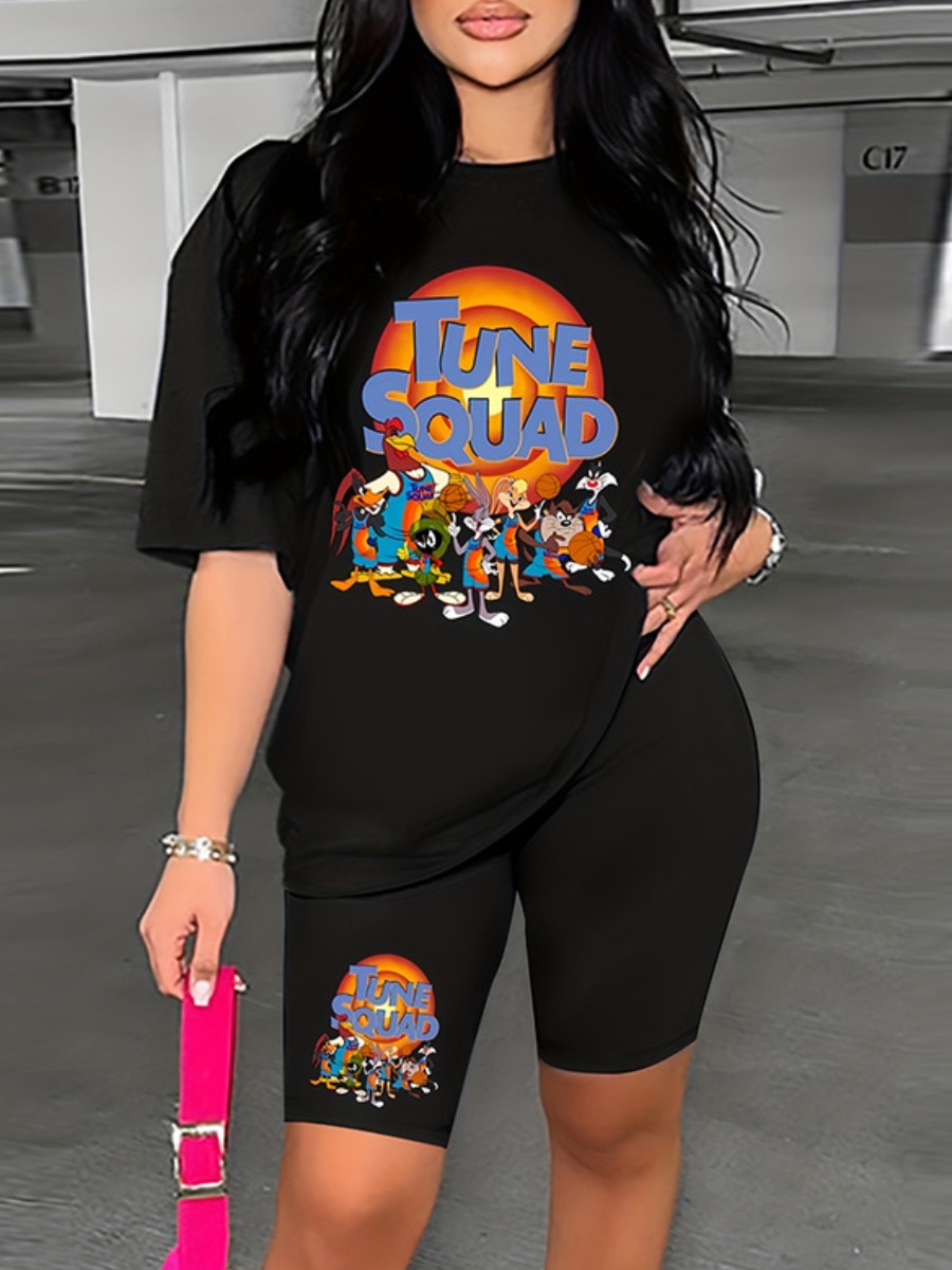 LW Cartoon Letter Print Shorts Set